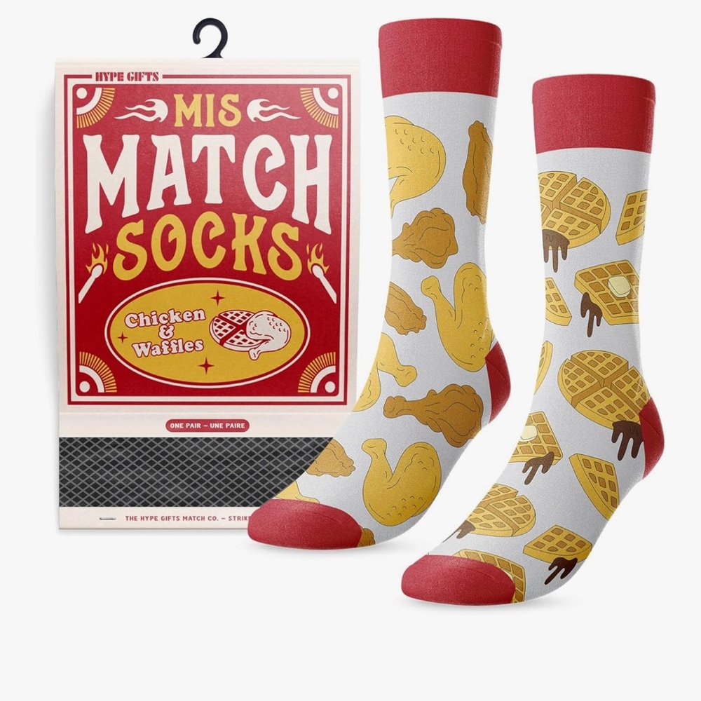 NWT MAIN AND LOCAL Chicken & Waffles Mismatched Novelty Socks
